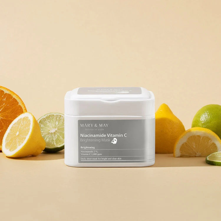 Brightening sheet masks with niacinamide and vitamin C - box of 30 pcs, Mary & May