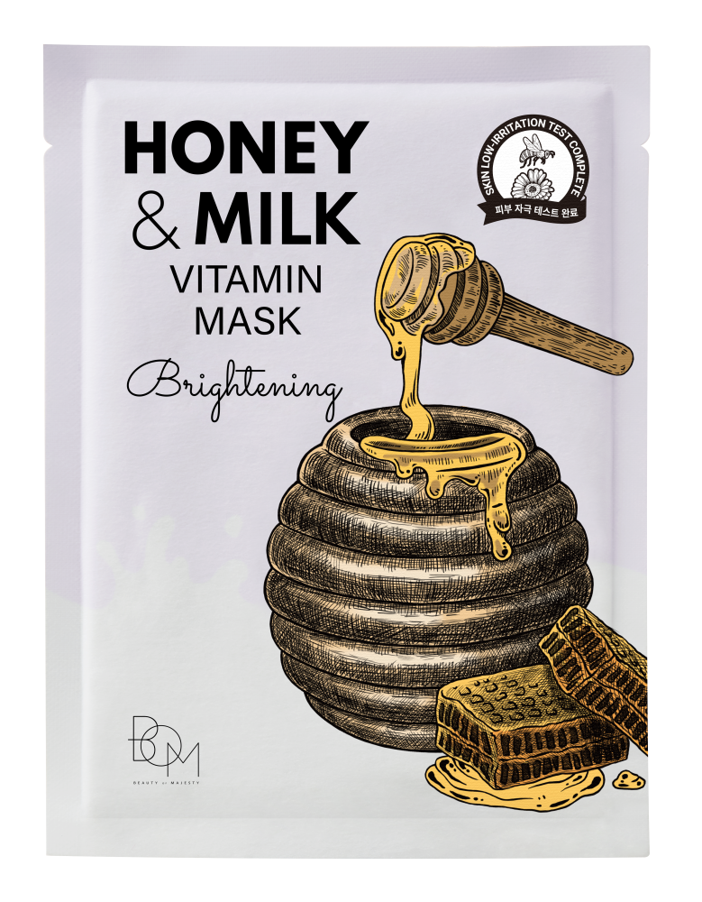 Világosító lapmaszk tejjel és mézzel BOM Honey &amp; Milk Vitamin Mask 