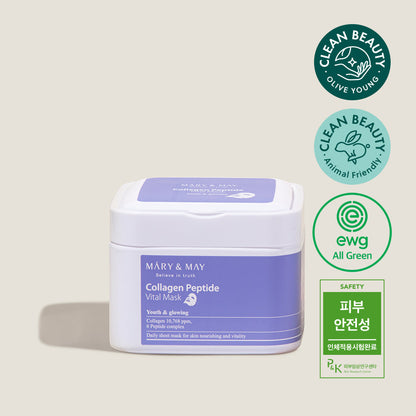 Sheet masks with  with collagen, six types of peptides and adenosine – box of 30 pcs. Mary&May Collagen Peptide Vital mask