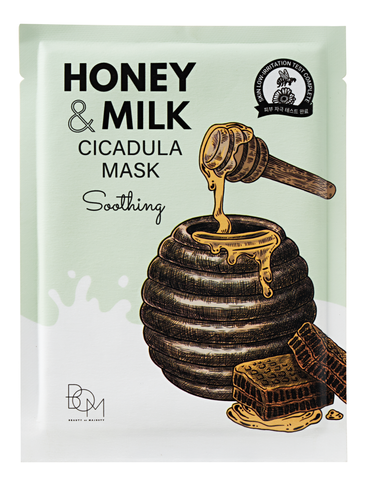 Soothing sheet mask with calendula, milk and honey BOM Honey &amp; Milk Cicadula Mask