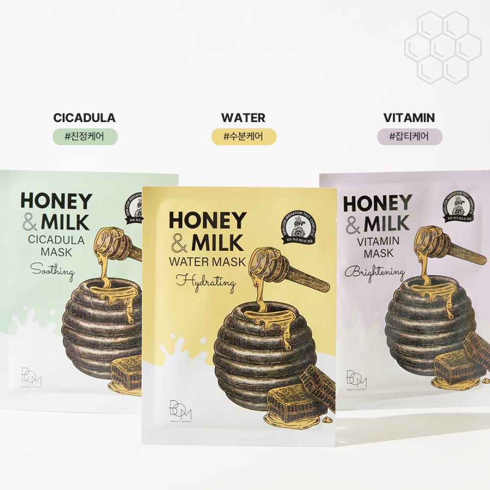 Világosító lapmaszk tejjel és mézzel BOM Honey &amp;amp; Milk Vitamin Mask 