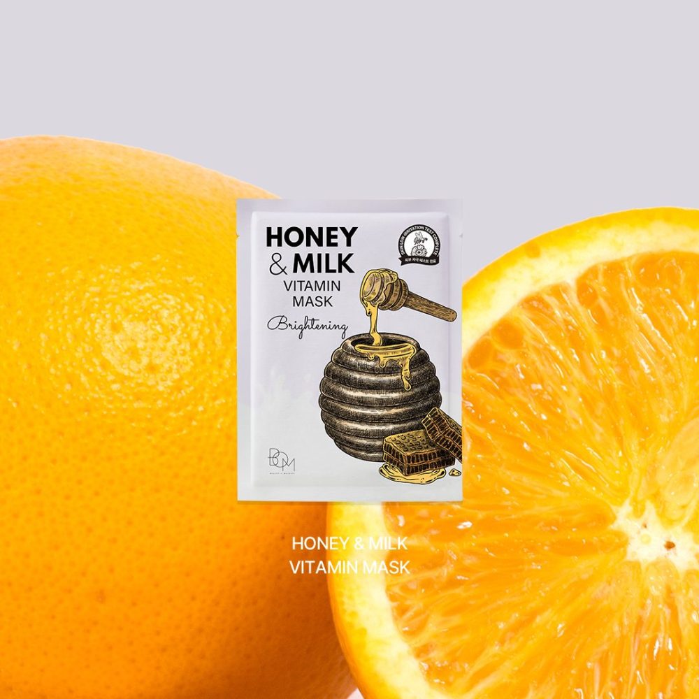 Világosító lapmaszk tejjel és mézzel BOM Honey &amp; Milk Vitamin Mask 