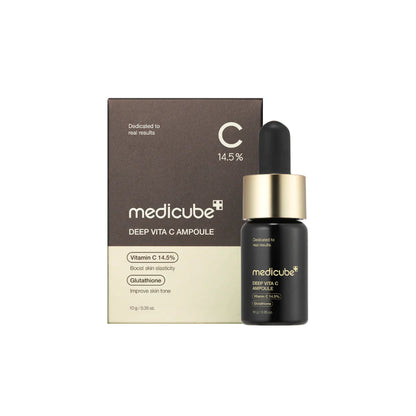 Medicube Deep Vita C Ampoule 2.0 key ingredients and benefits infographic