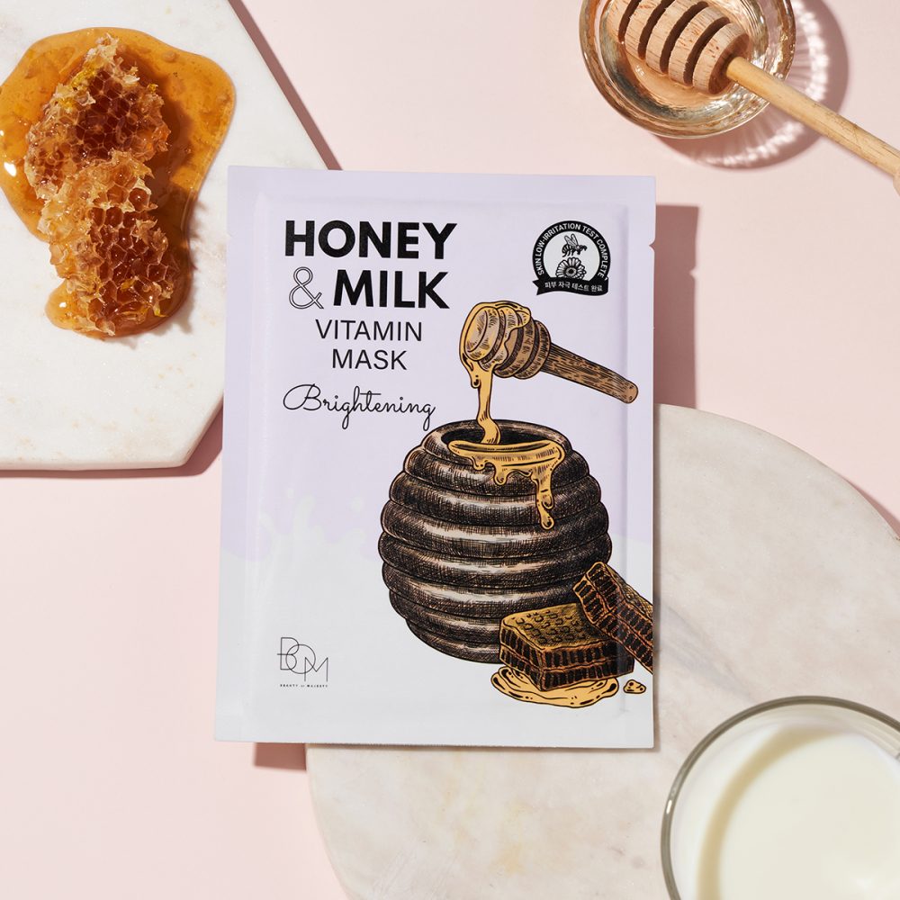 Világosító lapmaszk tejjel és mézzel BOM Honey &amp;amp; Milk Vitamin Mask 