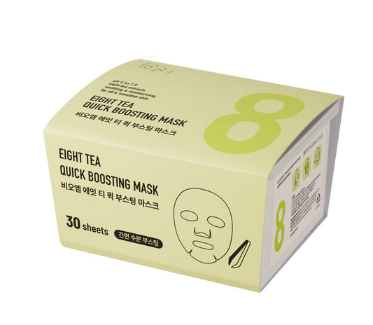 Măști de față calmante cu extracte din 8 tipuri de ceai - cutie 30 buc BOM Eight Tea Quick Boosting Mask 30 Sheets