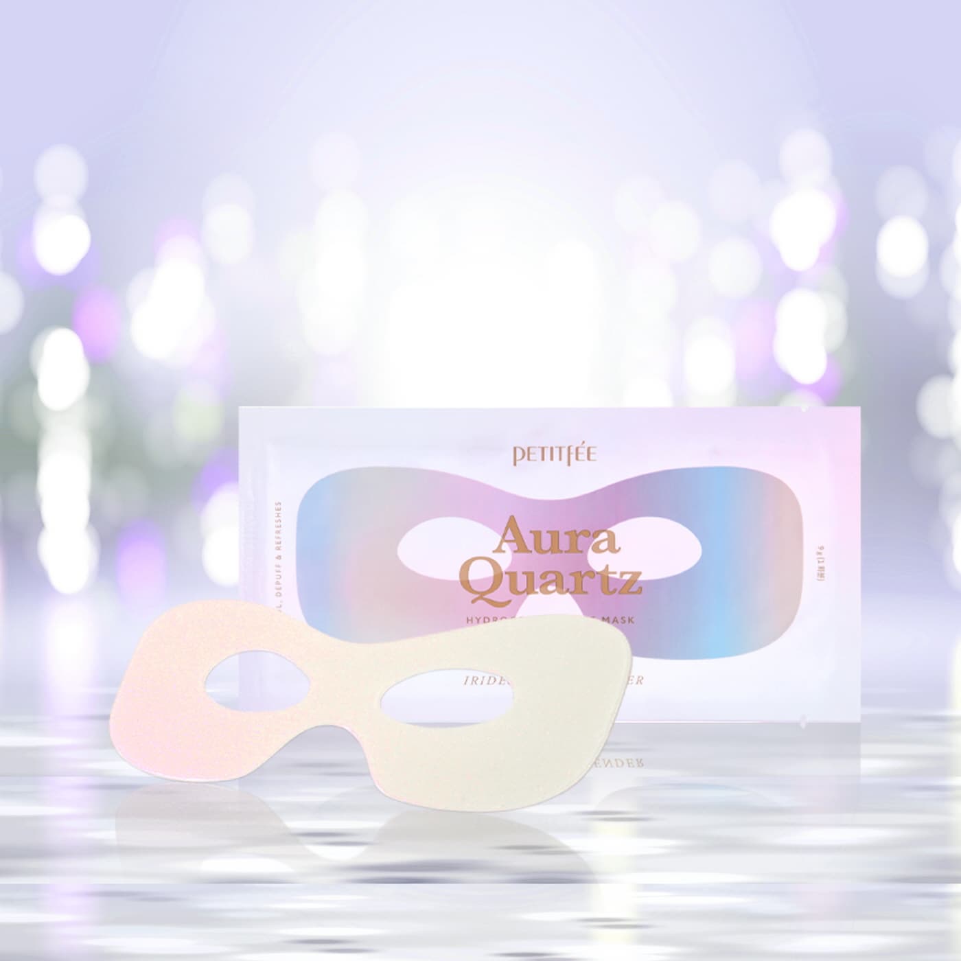 Fényesítő szemkörnyék maszk Petitfee Aura Quartz Hydrogel Eye Zone Mask – Iridescent Lavender