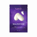 Lon.G silk peptide sheet mask front of single-use sachet packaging