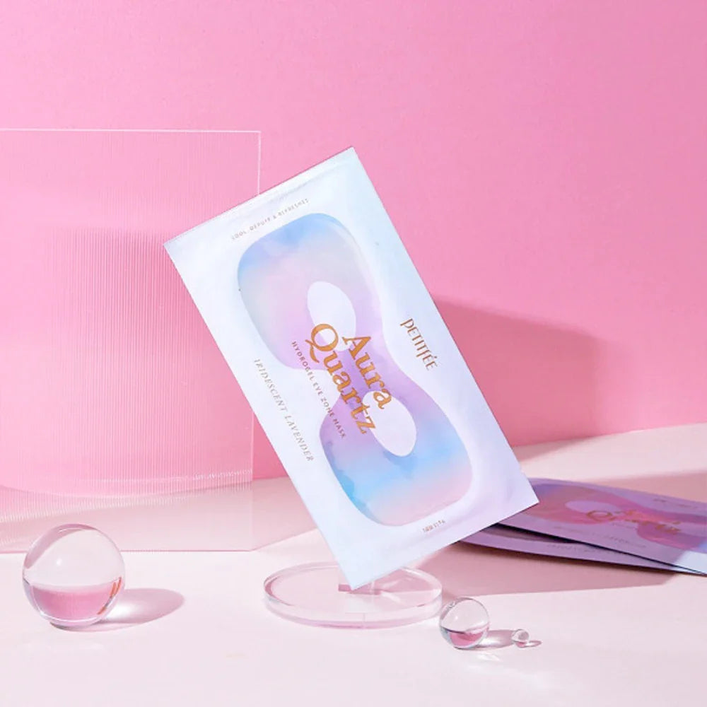 Fényesítő szemkörnyék maszk Petitfee Aura Quartz Hydrogel Eye Zone Mask – Iridescent Lavender